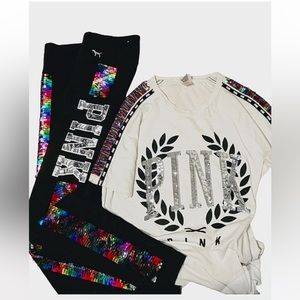 Victoria’s Secret pink sequin flip tee and leggings set